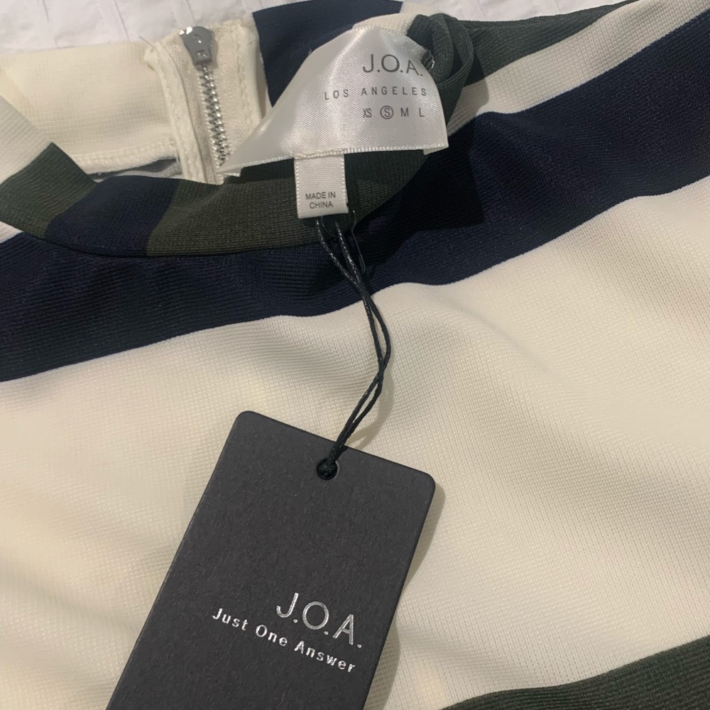 Revolve J.O.A. Los Angeles Striped Mock Neck Dress